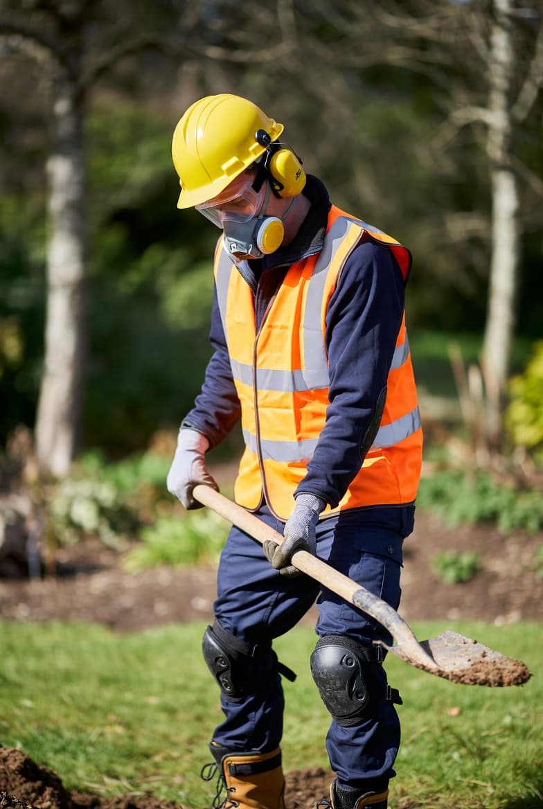 Landscaper working on construction site